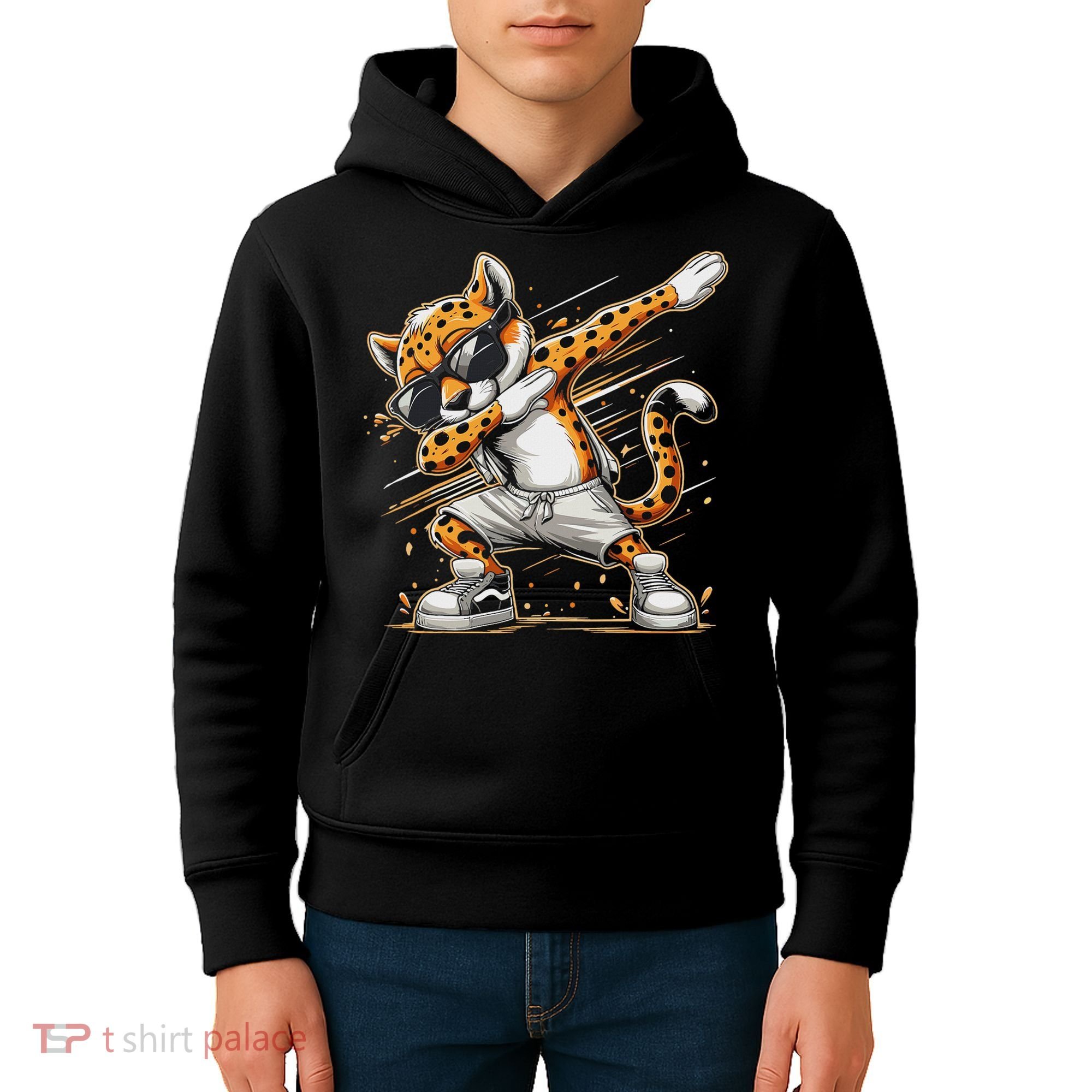 Dabbing Cheetah Wear Glasses Cute Funny Cheetah Animal Kids Hoodie