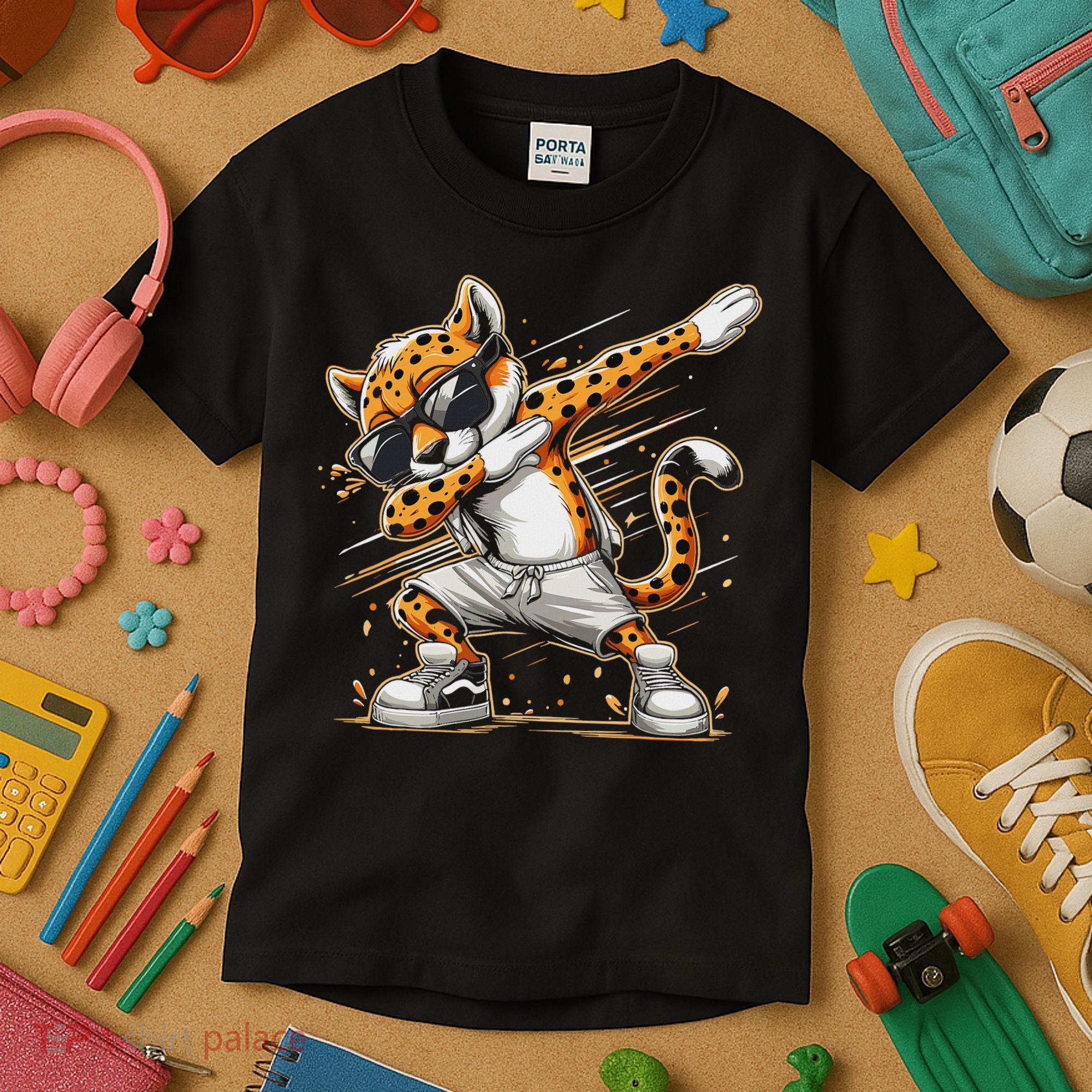 Dabbing Cheetah Wear Glasses Cute Funny Cheetah Animal Kids T-Shirt