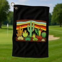 Desert Cactus Western Retro Golf Towel thumb 1