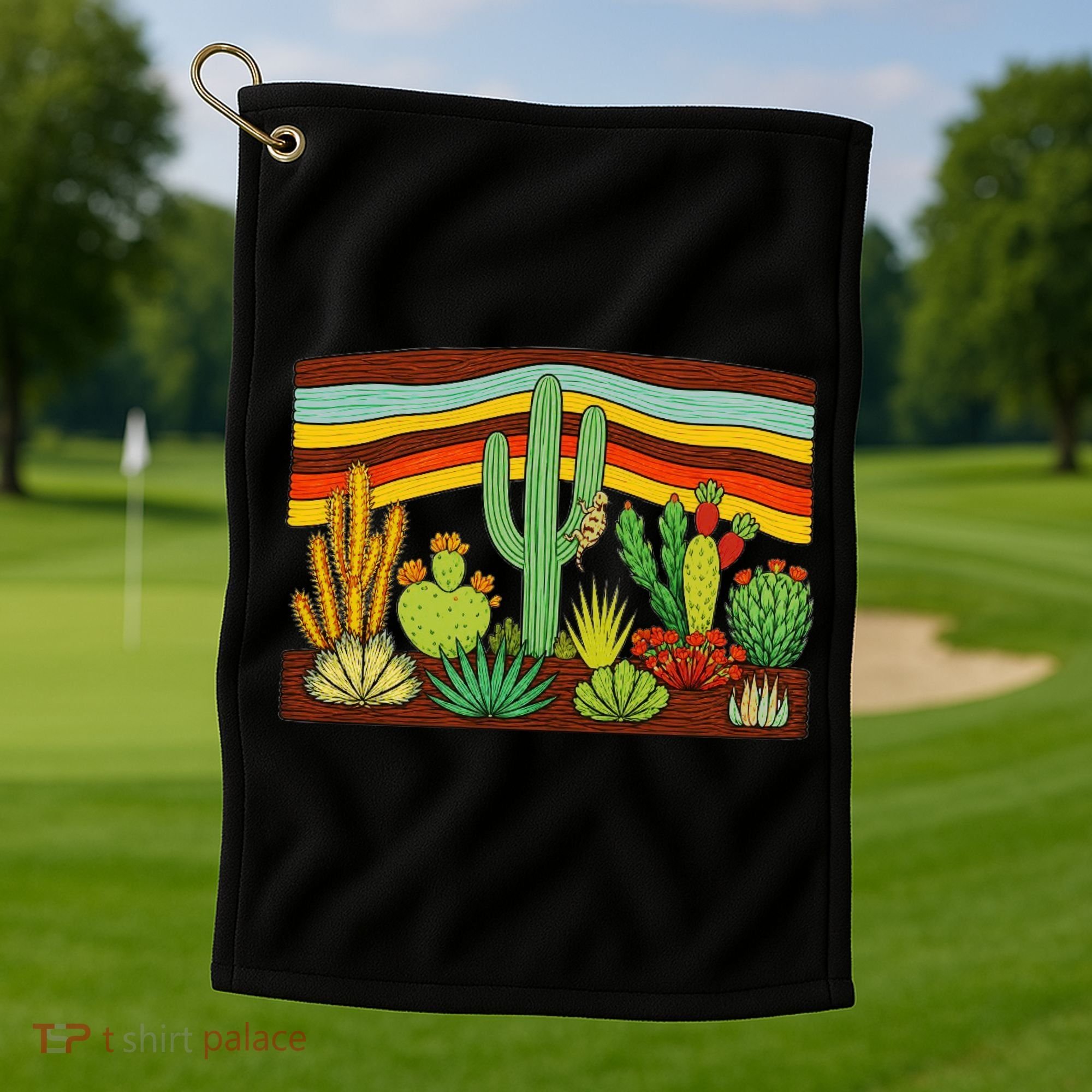Desert Cactus Western Retro Golf Towel