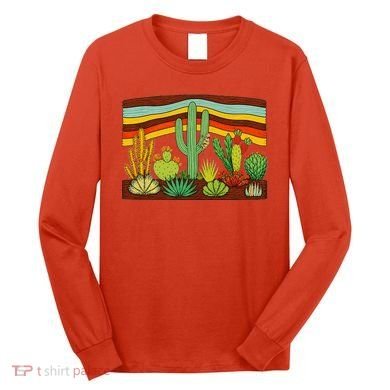 Desert Cactus Western Retro Long Sleeve Shirt