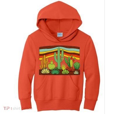 Desert Cactus Western Retro Kids Hoodie