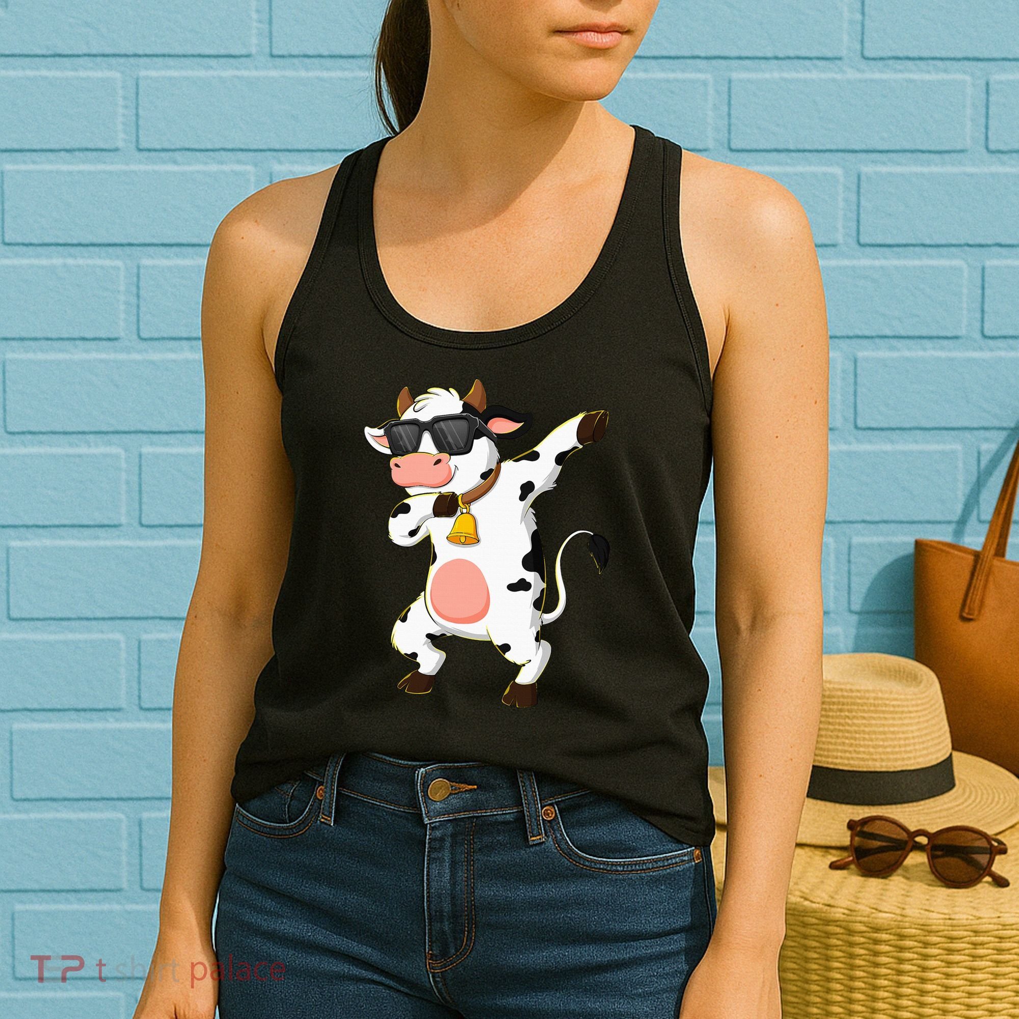 Dabbing Cow Wearing Sunglasses Dab Dance Women's Tank Top