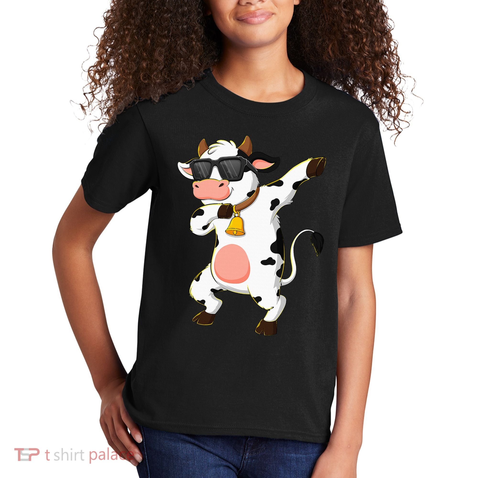 Dabbing Cow Wearing Sunglasses Dab Dance Kids T-Shirt