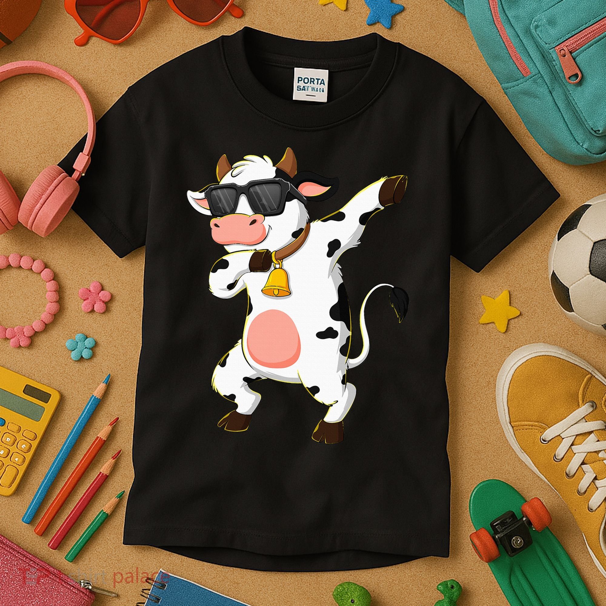 Dabbing Cow Wearing Sunglasses Dab Dance Kids T-Shirt