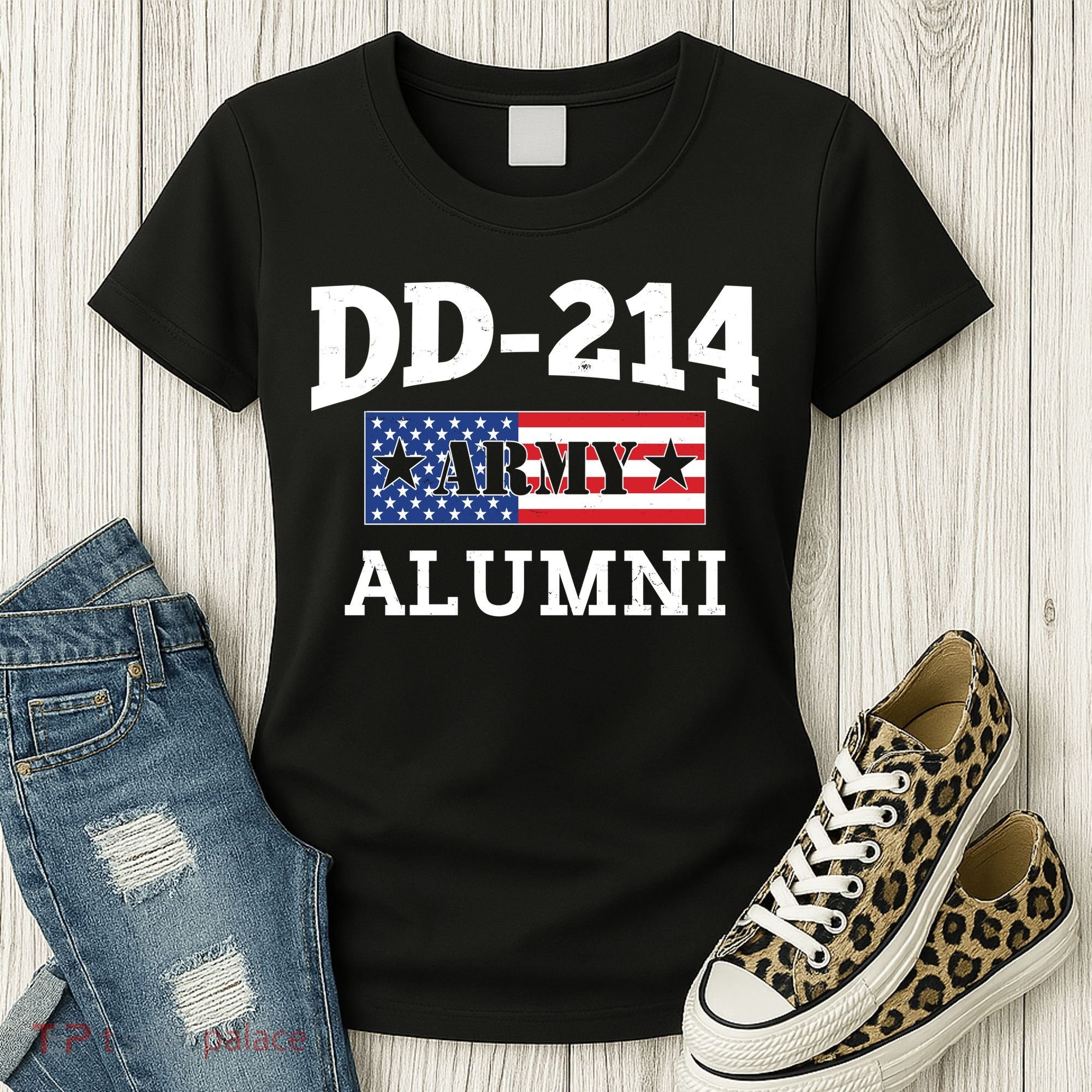 DD-214 Army Alumni US American Flag Women's T-Shirt