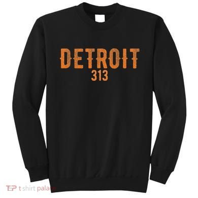 Design Detroit 313 Orange Text Apparel Sweatshirt