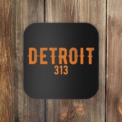 Design Detroit 313 Orange Text Apparel Coaster