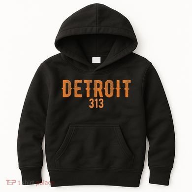 Design Detroit 313 Orange Text Apparel Kids Hoodie