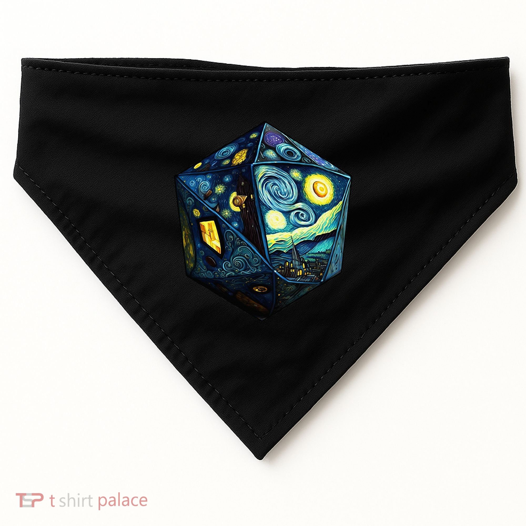 D20 Dice Art Van Gogh Starry Night Cool Realistic D20 Dice USA-Made Doggie Bandana
