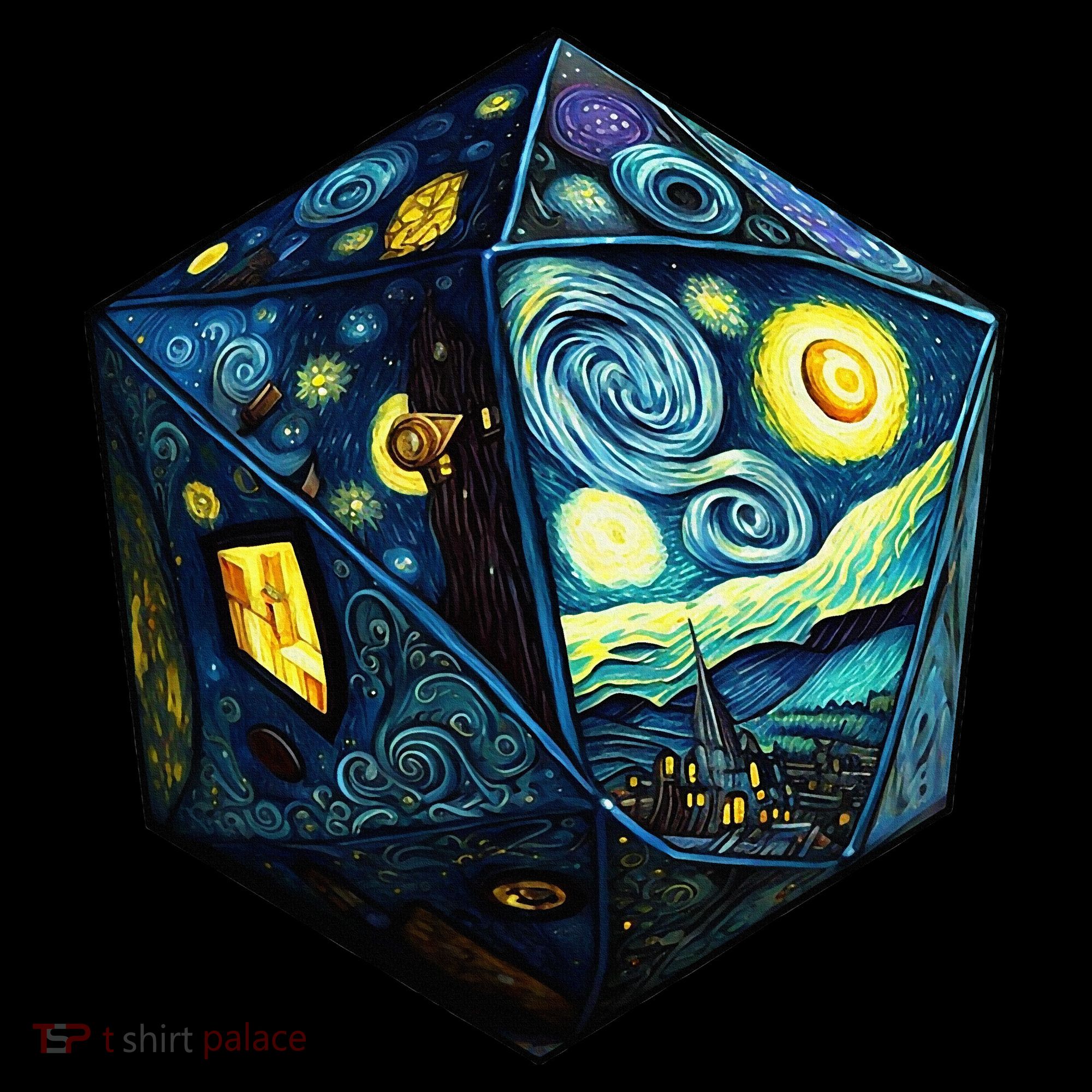 D20 Dice Art Van Gogh Starry Night Cool Realistic D20 Dice Bucket Hat