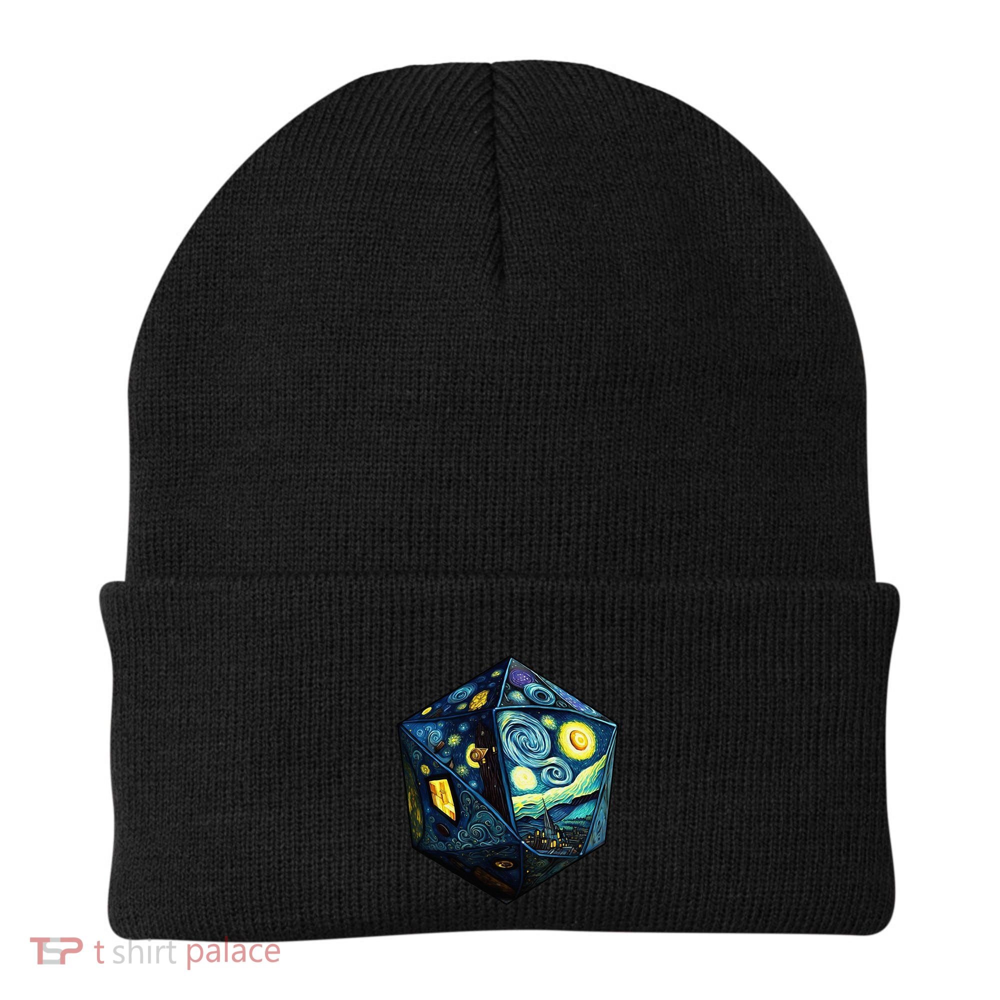 D20 Dice Art Van Gogh Starry Night Cool Realistic D20 Dice Beanie