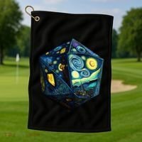 D20 Dice Art Van Gogh Starry Night Cool Realistic D20 Dice Golf Towel thumb 1