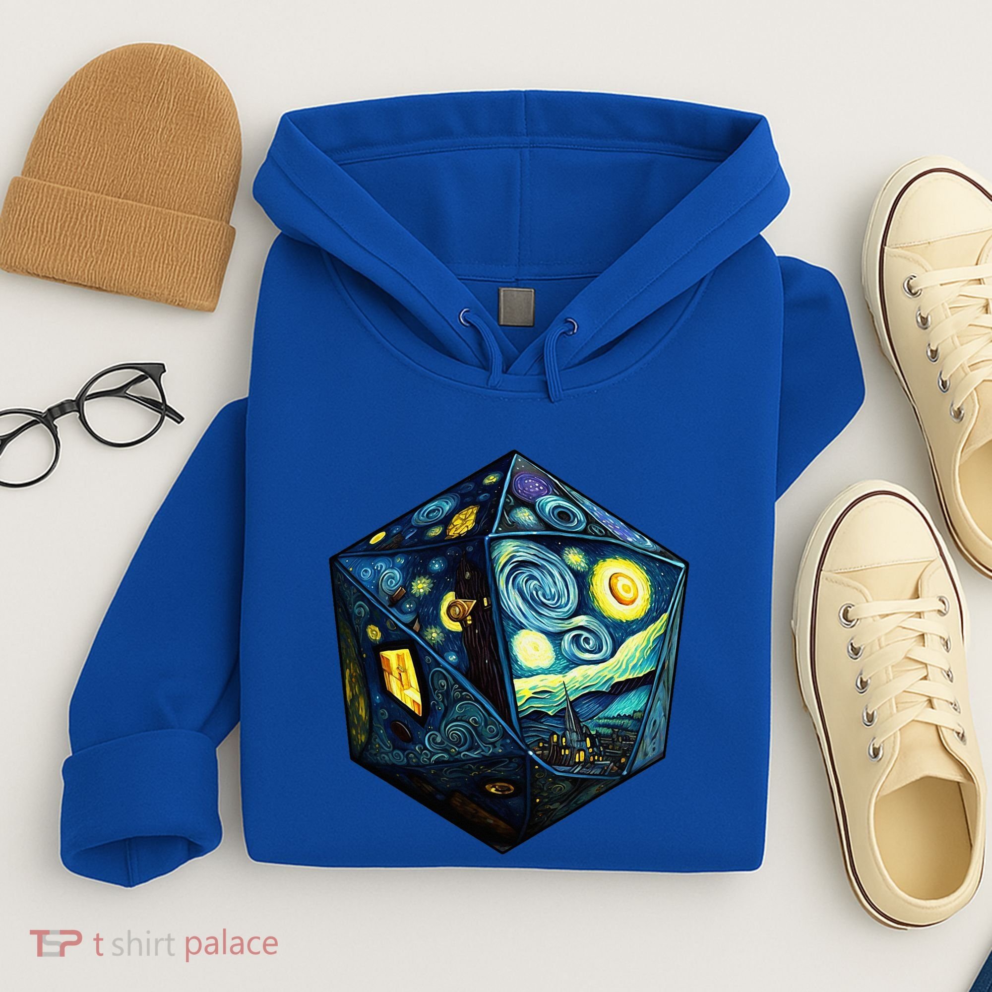 D20 Dice Art Van Gogh Starry Night Cool Realistic D20 Dice Hoodie