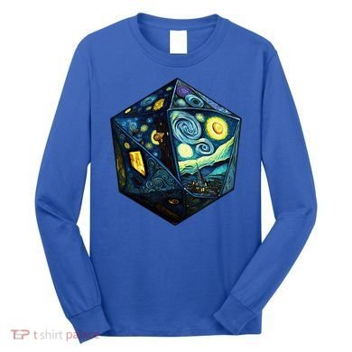 D20 Dice Art Van Gogh Starry Night Cool Realistic D20 Dice Long Sleeve Shirt