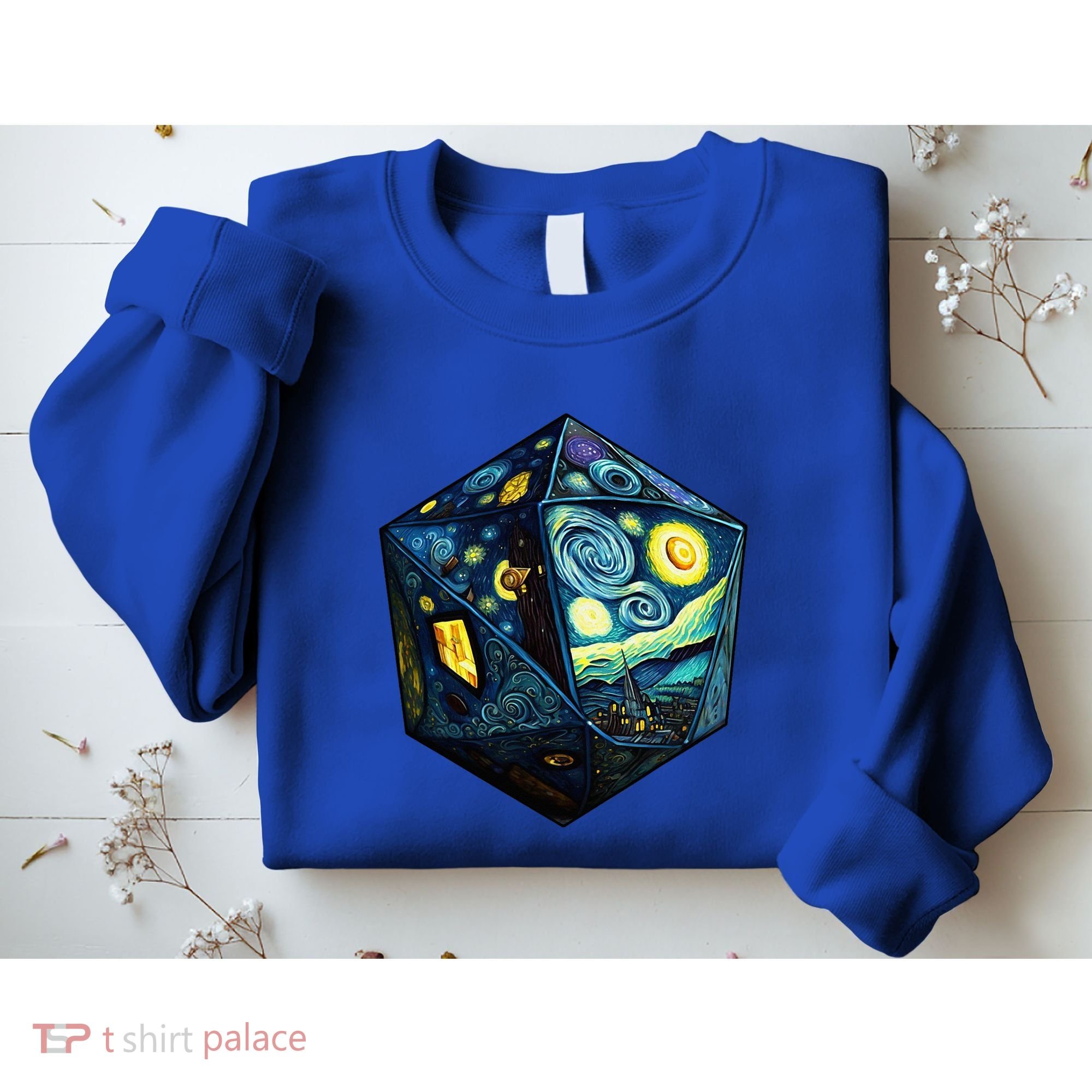 D20 Dice Art Van Gogh Starry Night Cool Realistic D20 Dice Sweatshirt