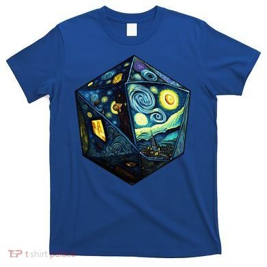 D20 Dice Art Van Gogh Starry Night Cool Realistic D20 Dice T-Shirt