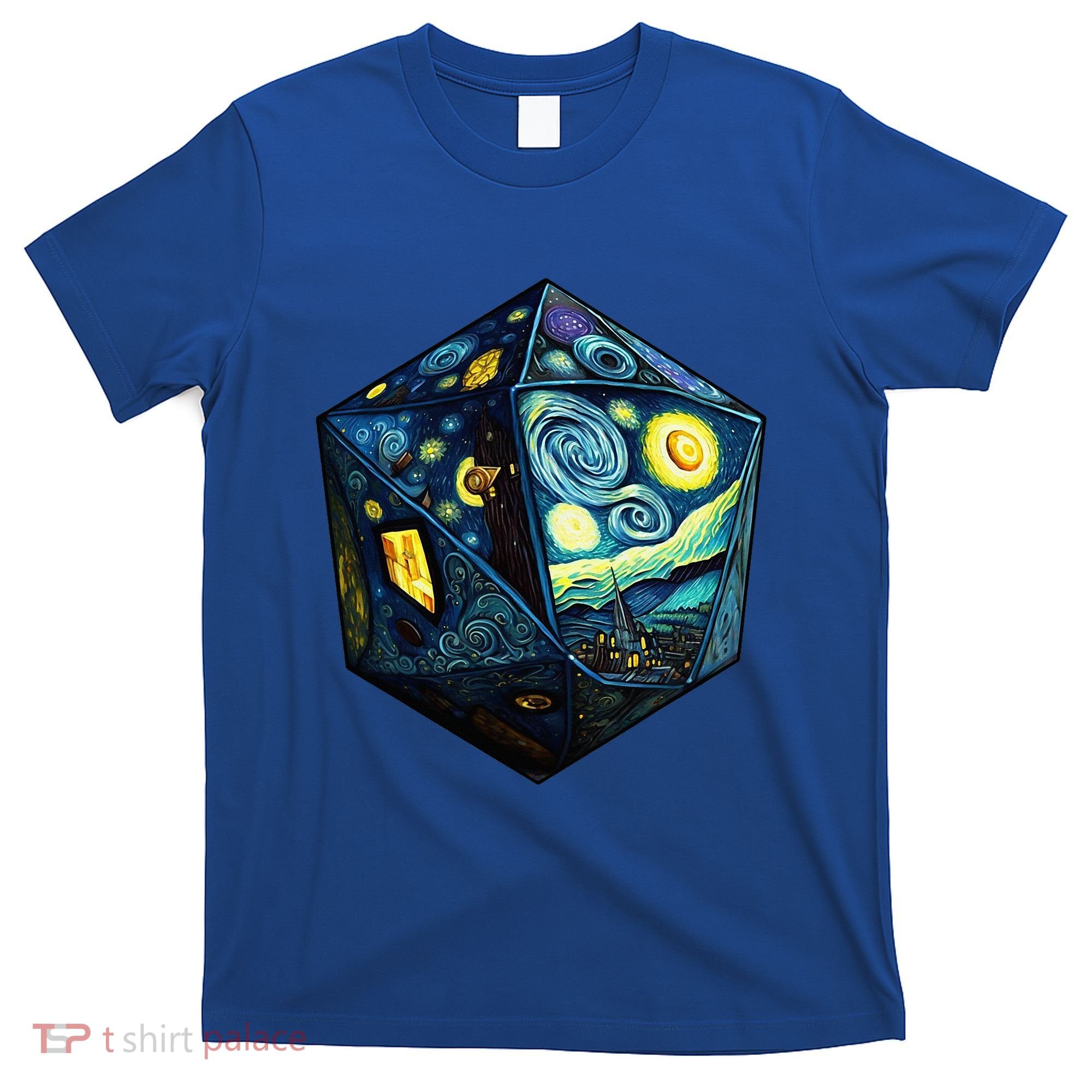 D20 Dice Art Van Gogh Starry Night Cool Realistic D20 Dice T-Shirt