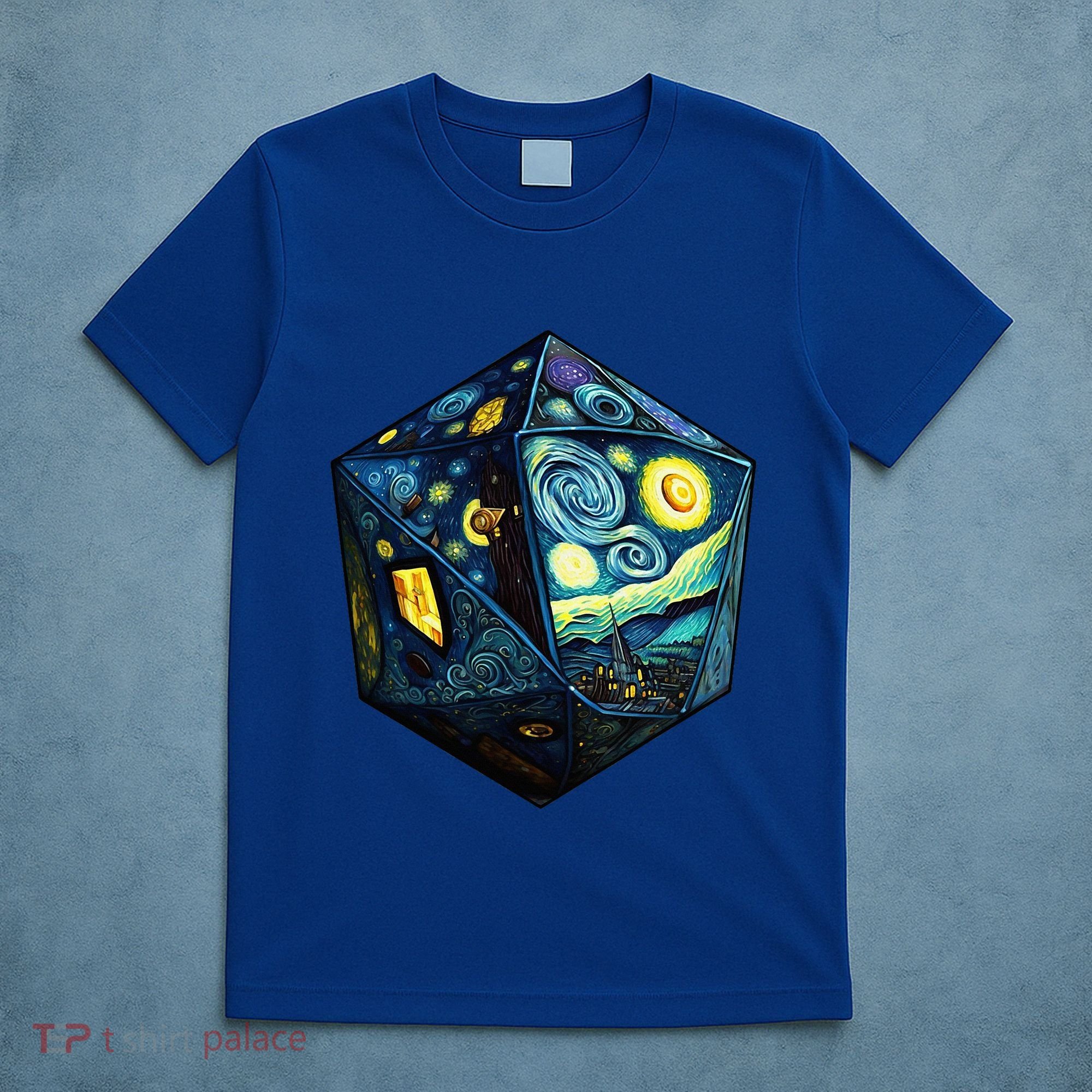D20 Dice Art Van Gogh Starry Night Cool Realistic D20 Dice T-Shirt