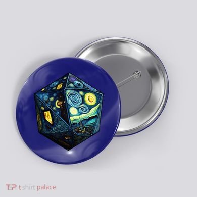 D20 Dice Art Van Gogh Starry Night Cool Realistic D20 Dice Button