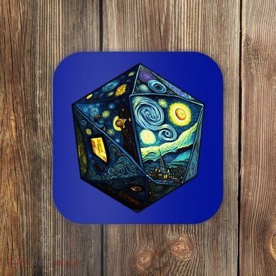 D20 Dice Art Van Gogh Starry Night Cool Realistic D20 Dice Coaster
