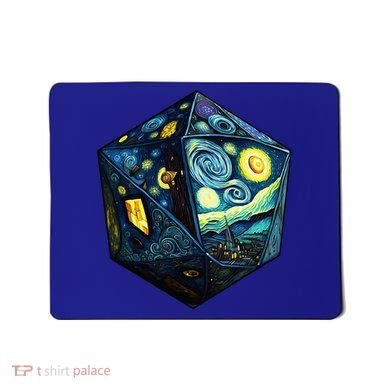 D20 Dice Art Van Gogh Starry Night Cool Realistic D20 Dice Mousepad