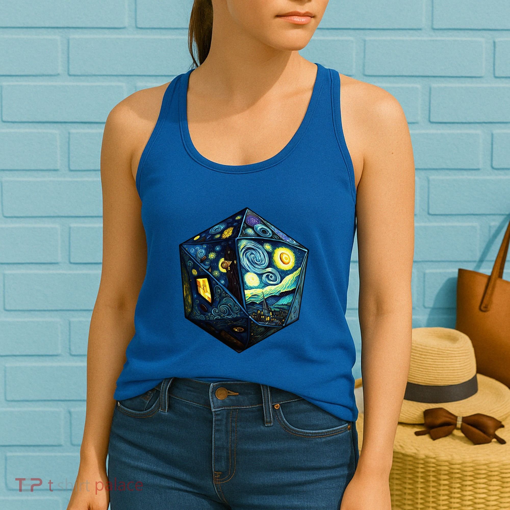 D20 Dice Art Van Gogh Starry Night Cool Realistic D20 Dice Women's Tank Top