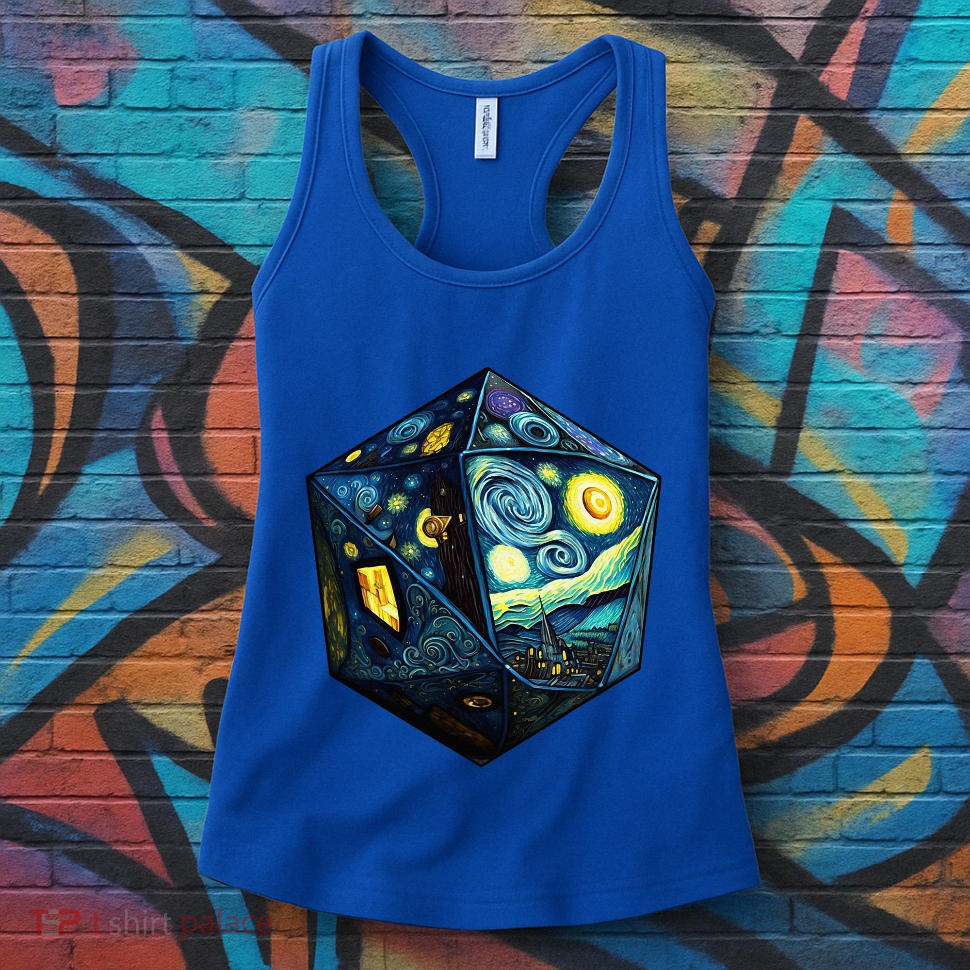 D20 Dice Art Van Gogh Starry Night Cool Realistic D20 Dice Women's Tank Top