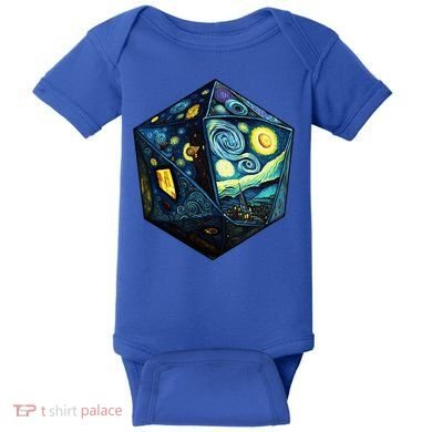 D20 Dice Art Van Gogh Starry Night Cool Realistic D20 Dice Baby Bodysuit