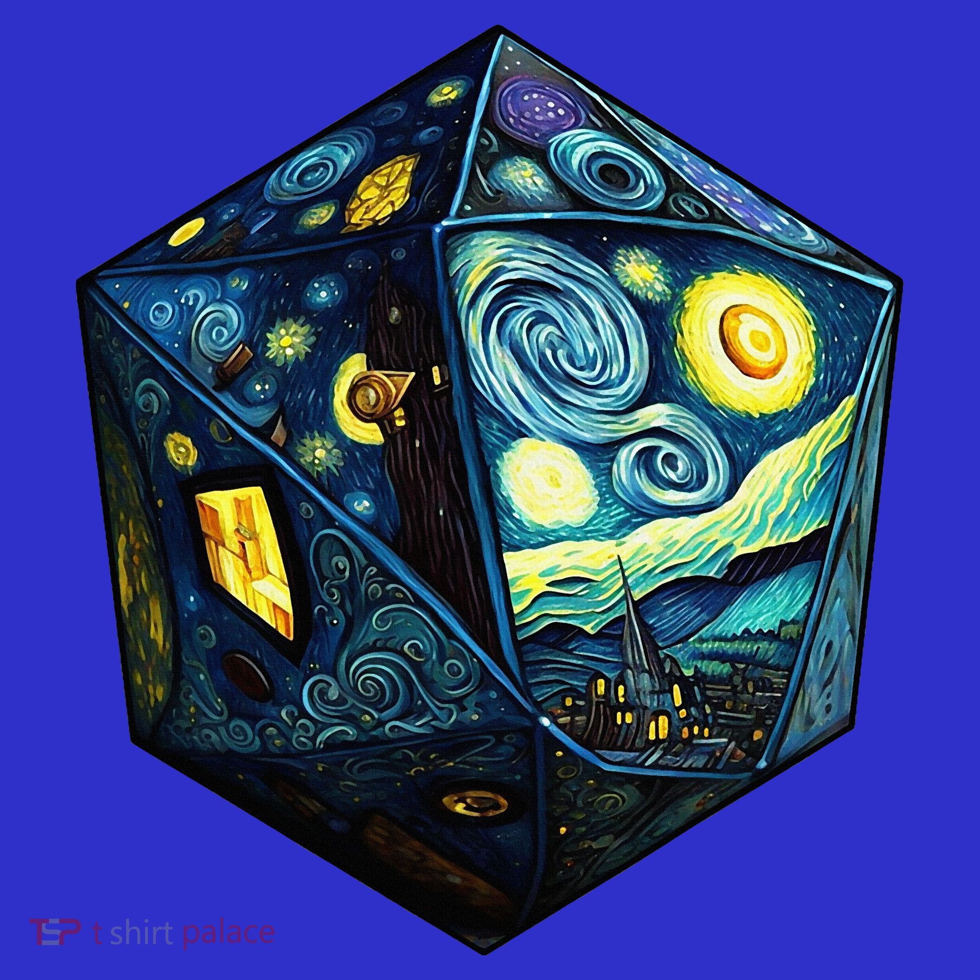 D20 Dice Art Van Gogh Starry Night Cool Realistic D20 Dice Baby Bodysuit