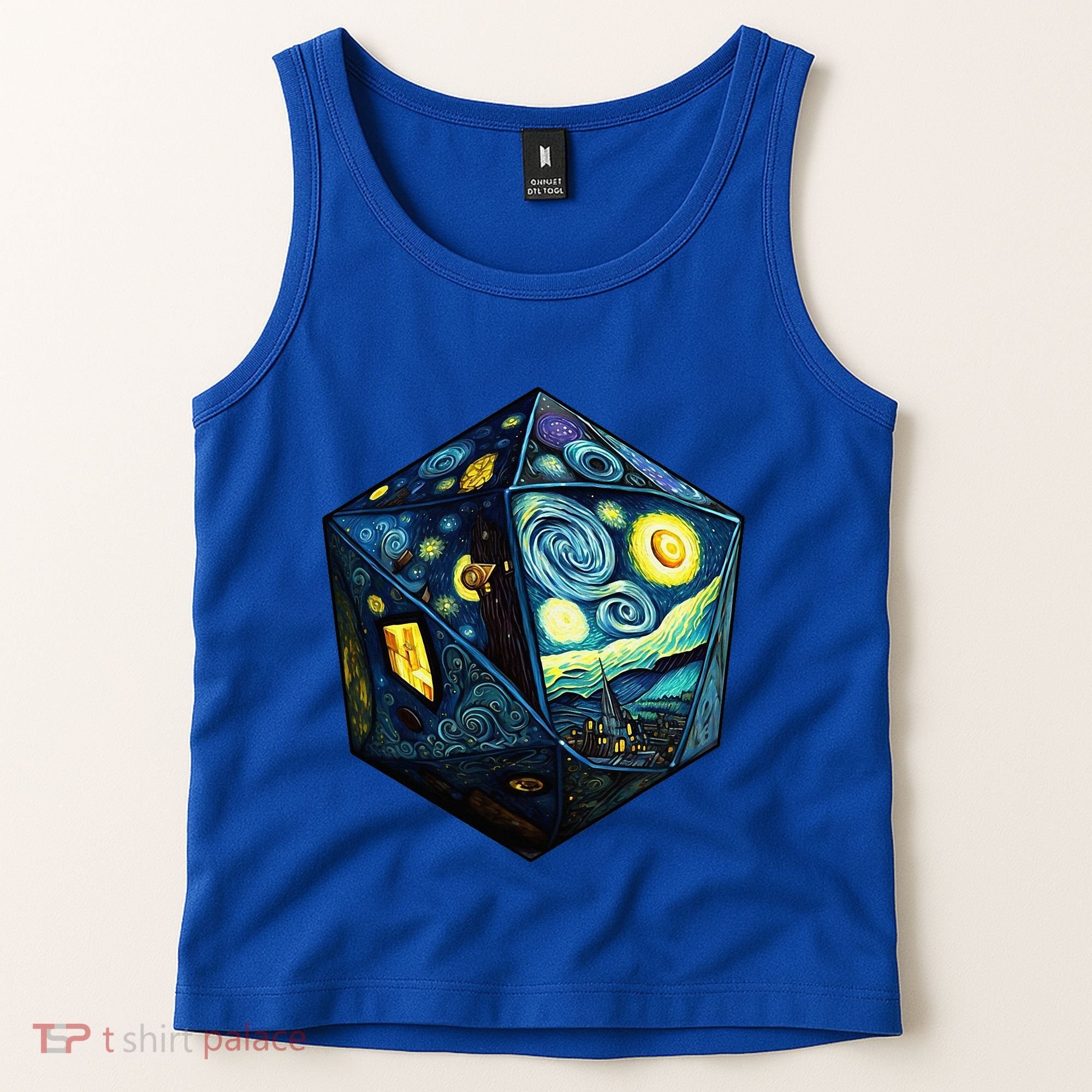 D20 Dice Art Van Gogh Starry Night Cool Realistic D20 Dice Tank Top