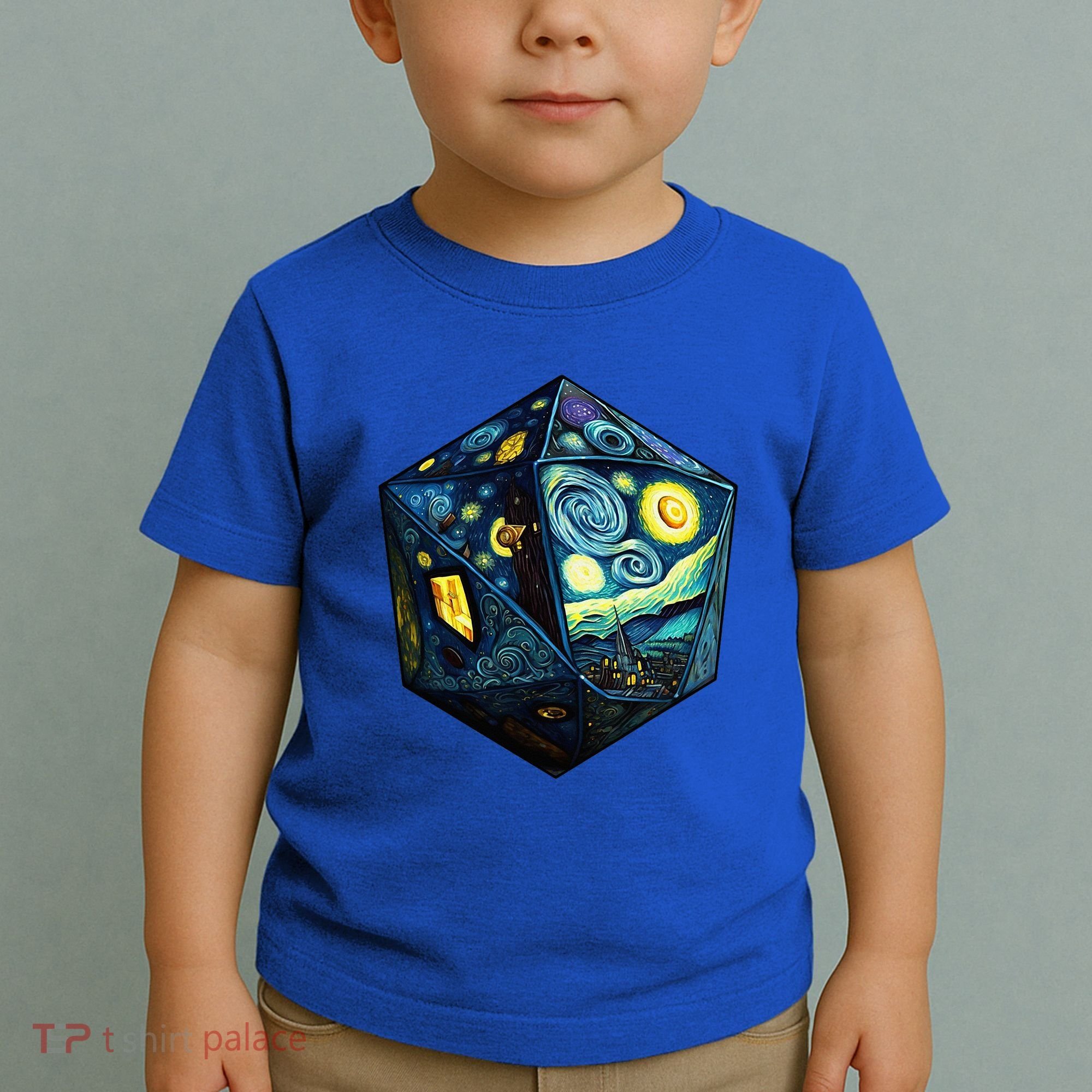 D20 Dice Art Van Gogh Starry Night Cool Realistic D20 Dice Toddler T-Shirt