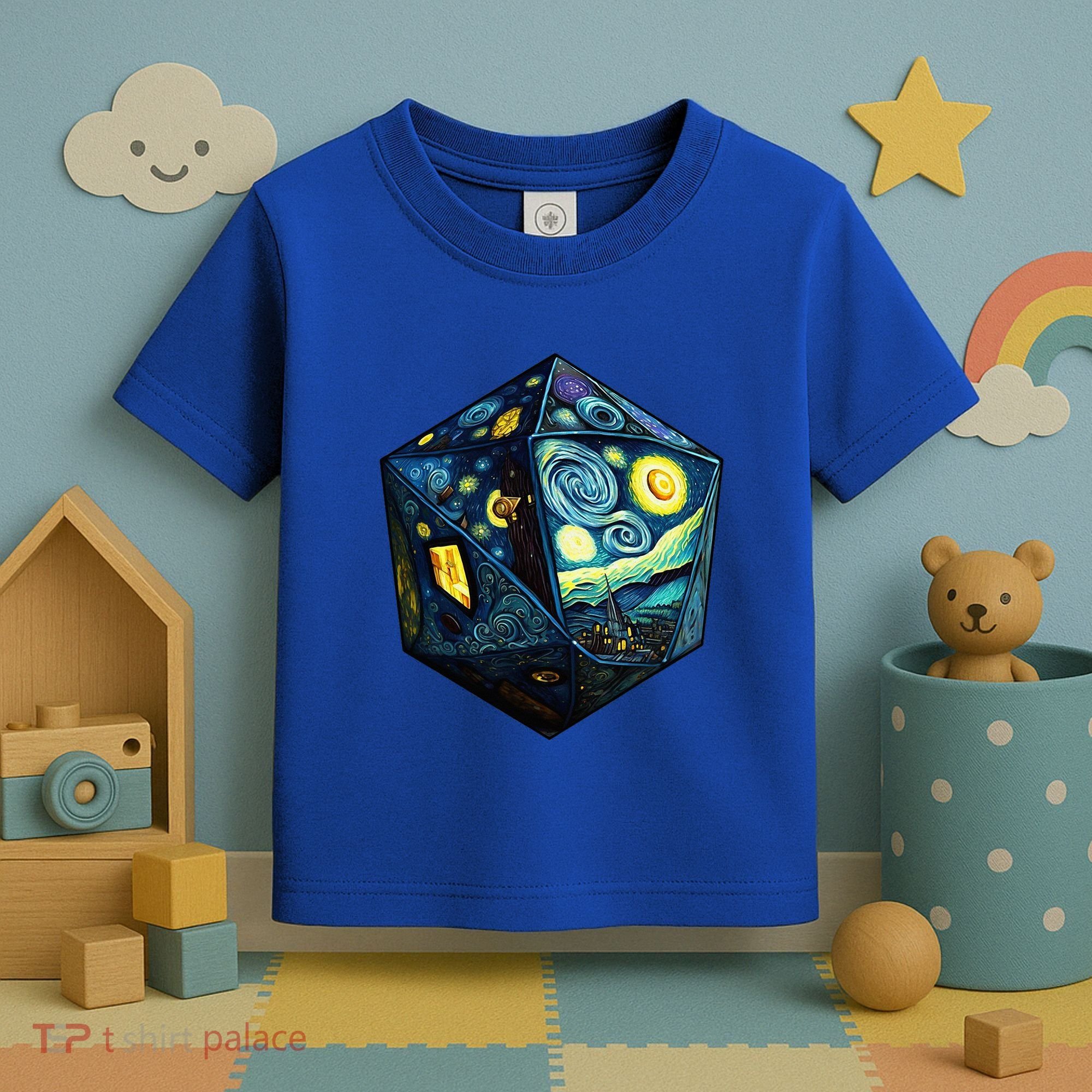 D20 Dice Art Van Gogh Starry Night Cool Realistic D20 Dice Toddler T-Shirt