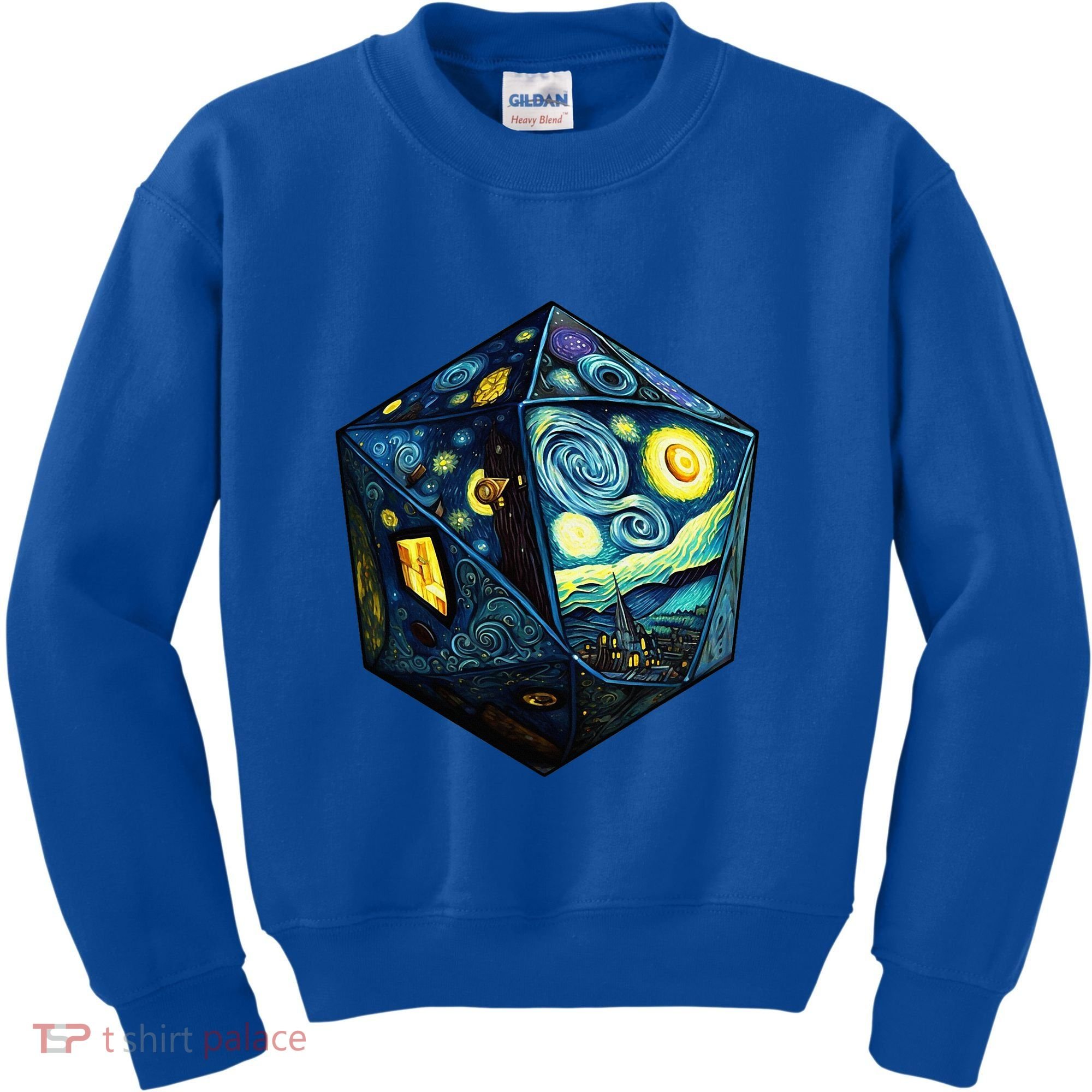 D20 Dice Art Van Gogh Starry Night Cool Realistic D20 Dice Kids Sweatshirt