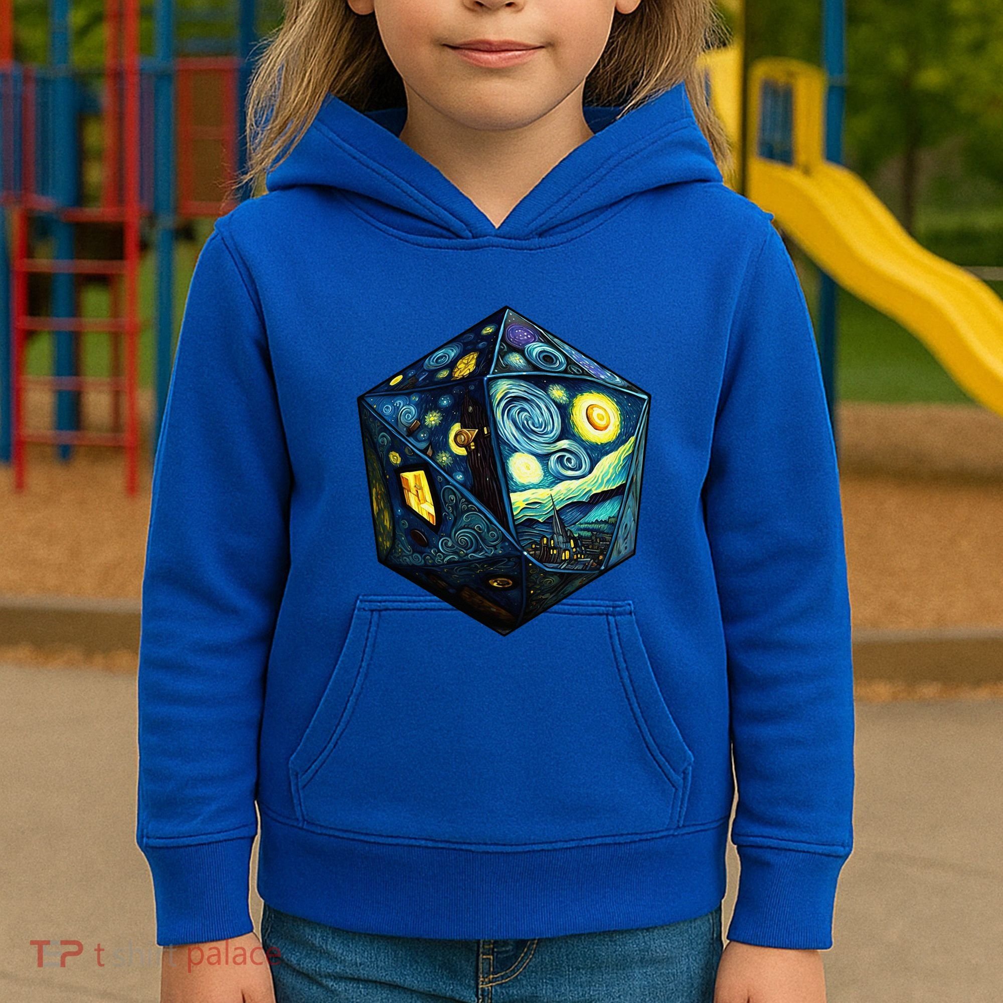 D20 Dice Art Van Gogh Starry Night Cool Realistic D20 Dice Kids Hoodie