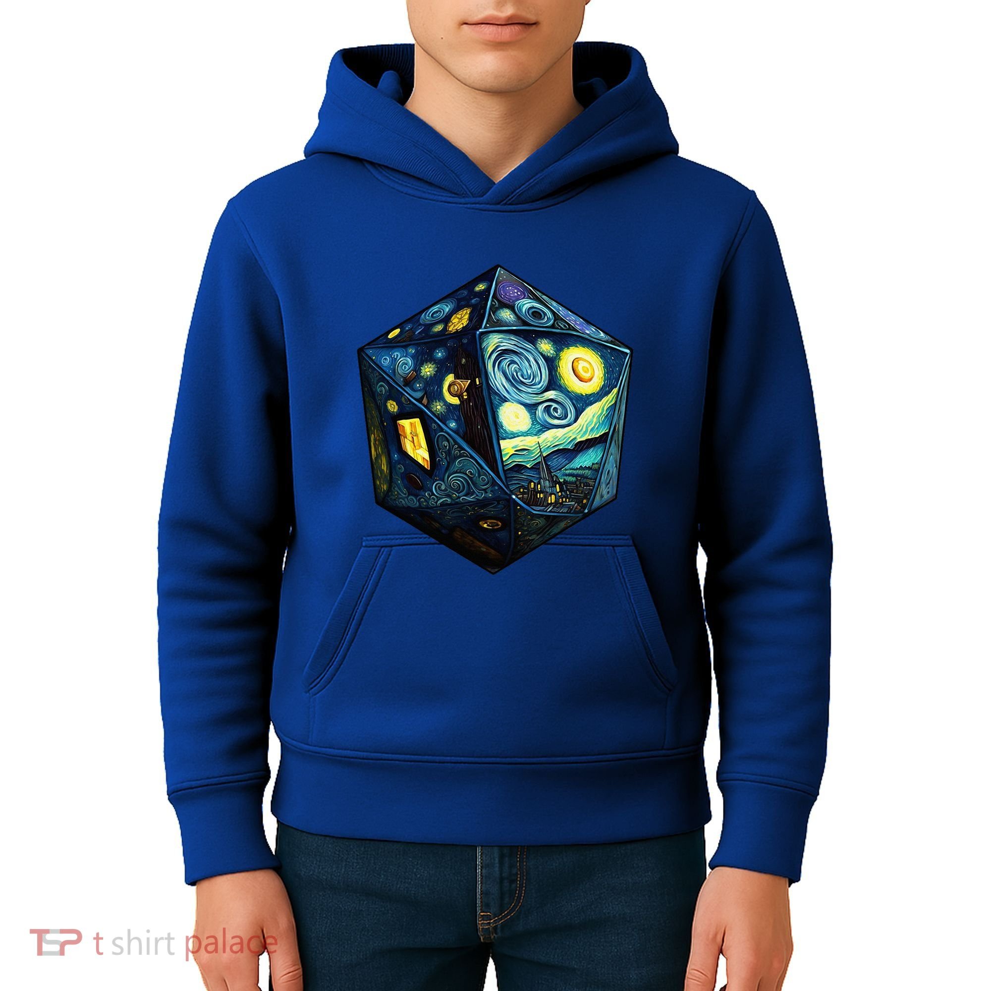 D20 Dice Art Van Gogh Starry Night Cool Realistic D20 Dice Kids Hoodie