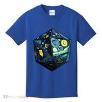 D20 Dice Art Van Gogh Starry Night Cool Realistic D20 Dice Kids T-Shirt thumb 0