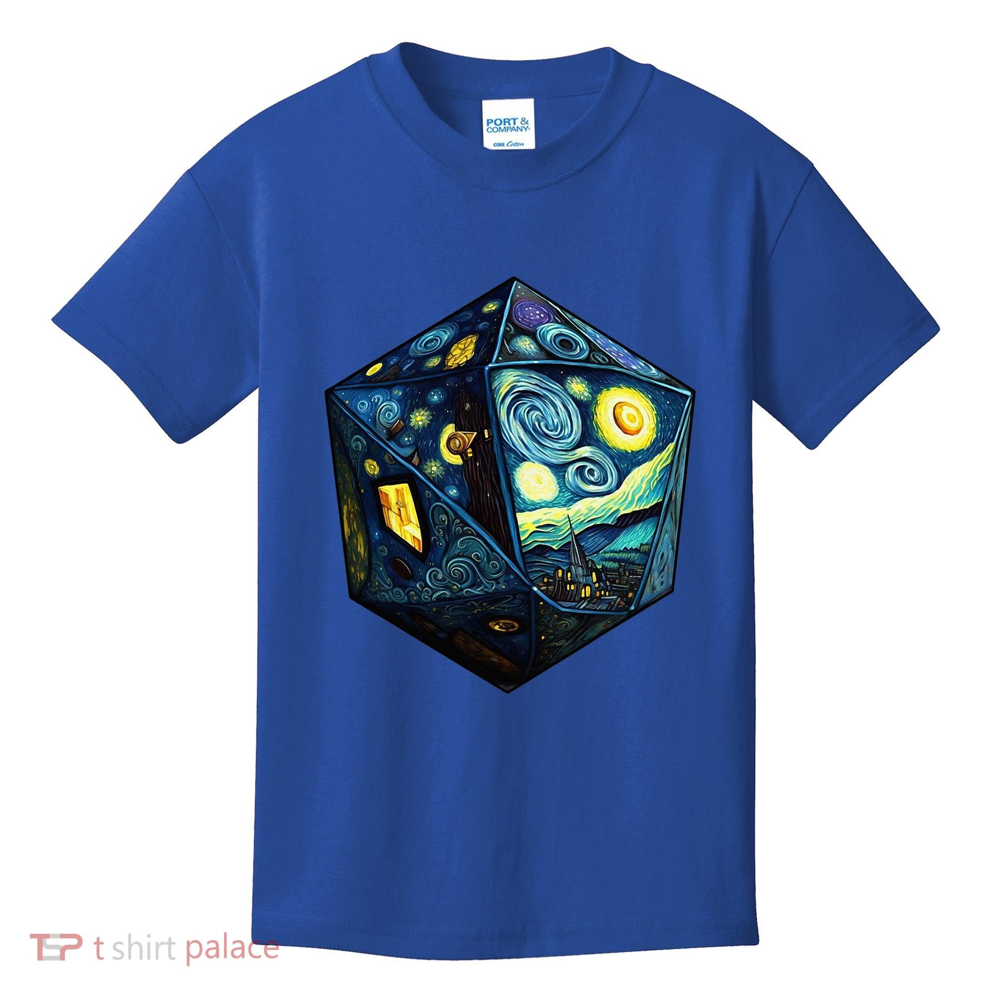 D20 Dice Art Van Gogh Starry Night Cool Realistic D20 Dice Kids T-Shirt