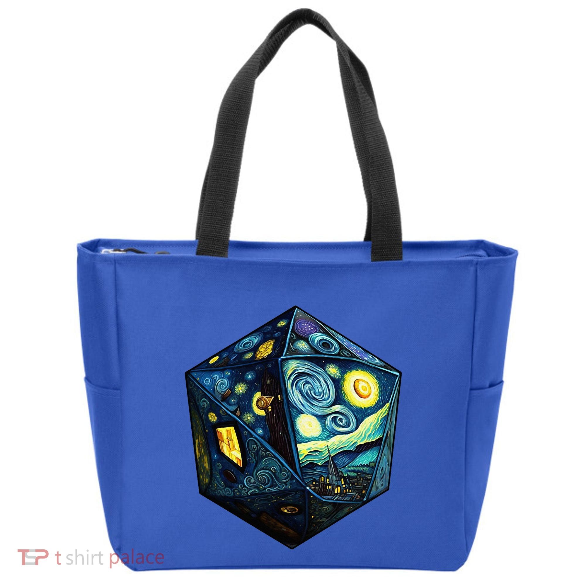 D20 Dice Art Van Gogh Starry Night Cool Realistic D20 Dice Tote Bag