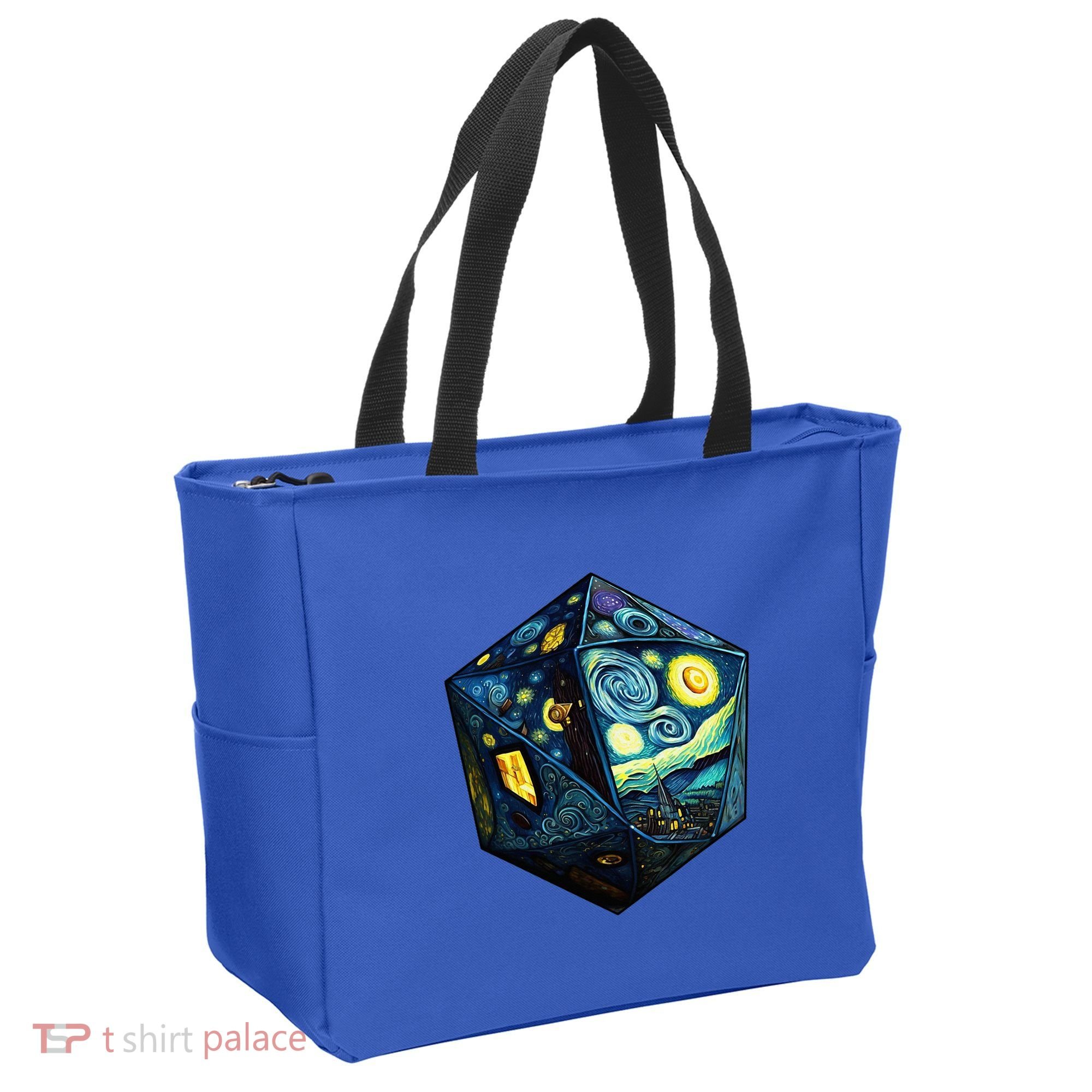 D20 Dice Art Van Gogh Starry Night Cool Realistic D20 Dice Tote Bag