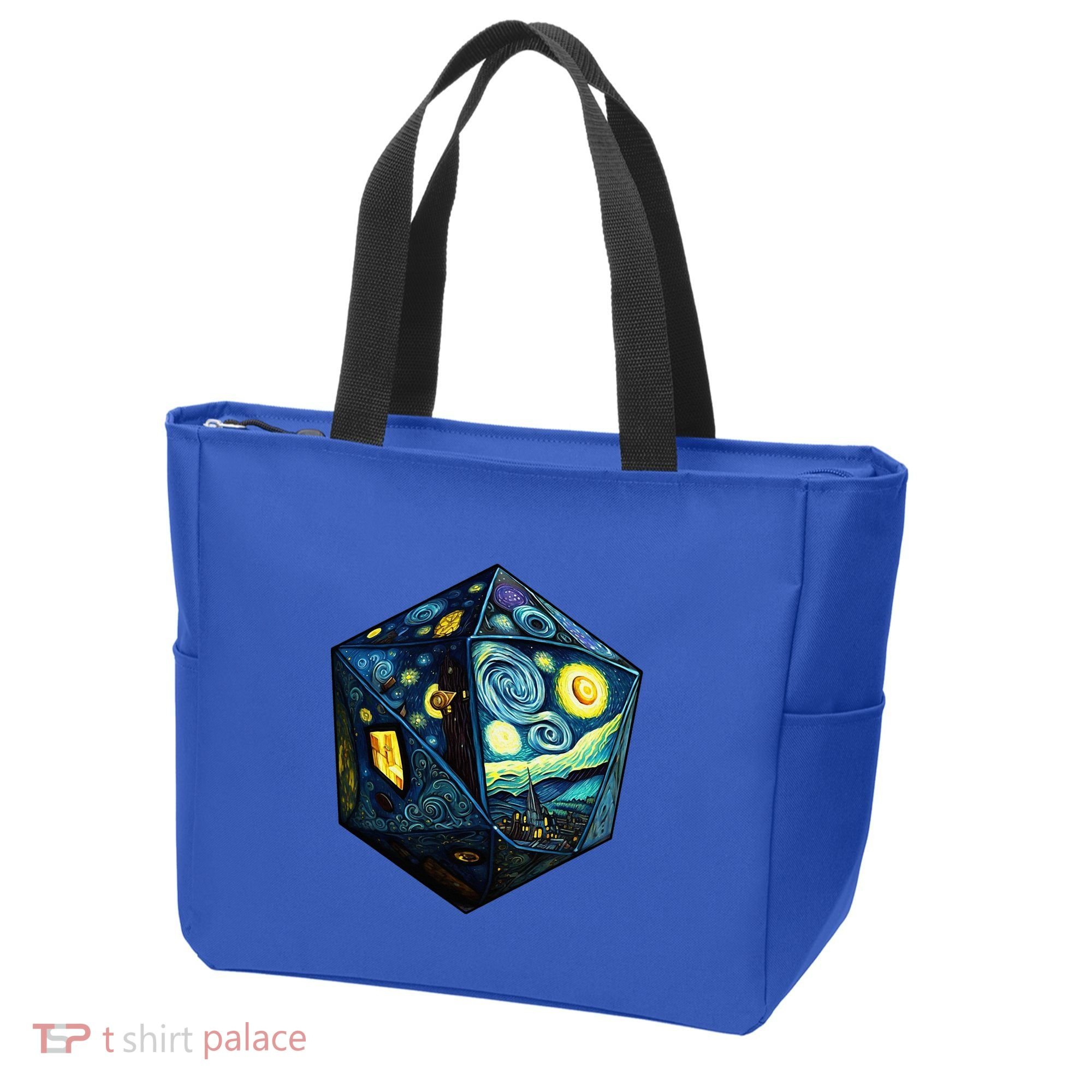D20 Dice Art Van Gogh Starry Night Cool Realistic D20 Dice Tote Bag
