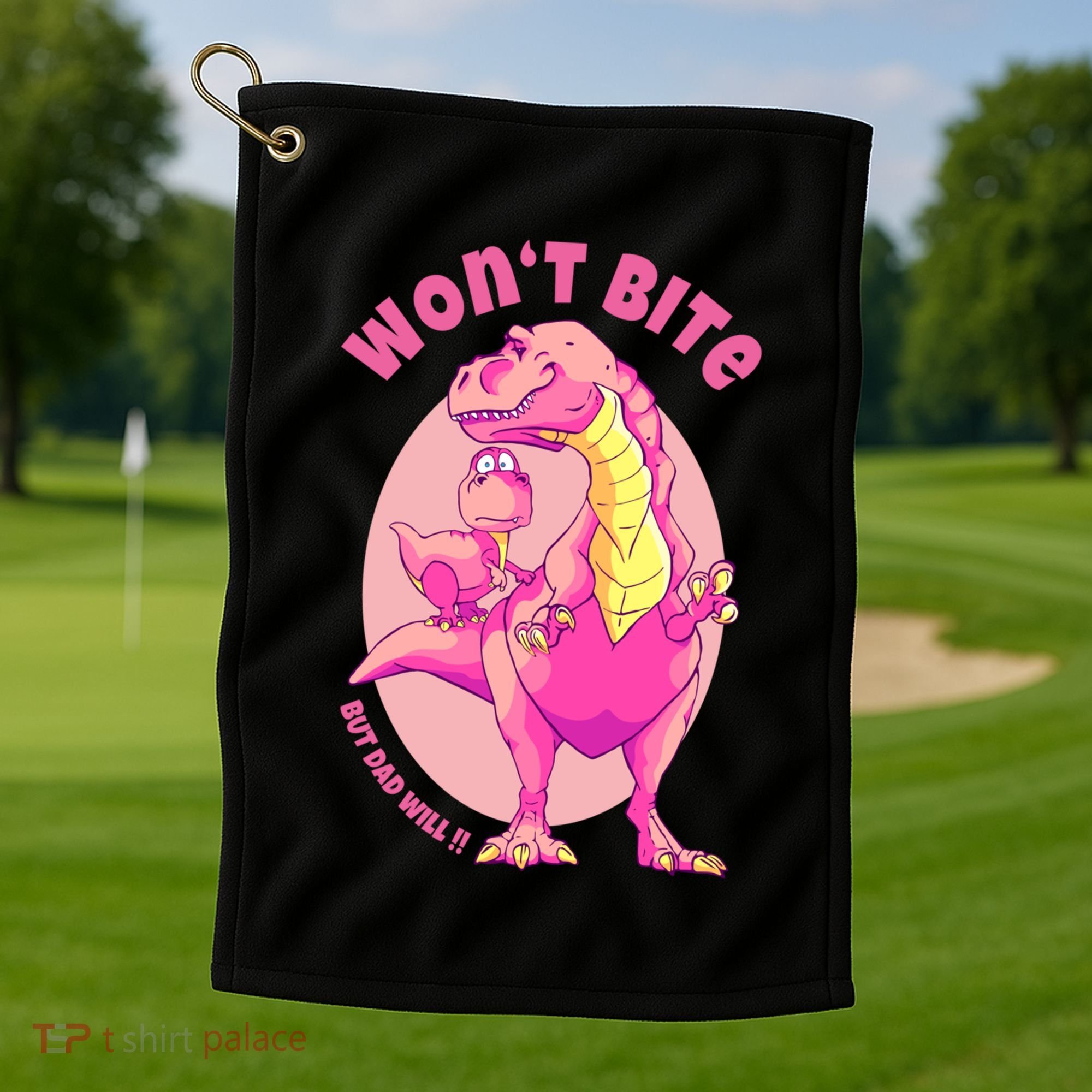 Dinosaur Dino And Daddysaurus Trex Funny Gift Golf Towel