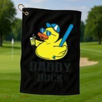 Daddy Duck Baseball Dad Rubber Duck Gift Golf Towel thumb 1