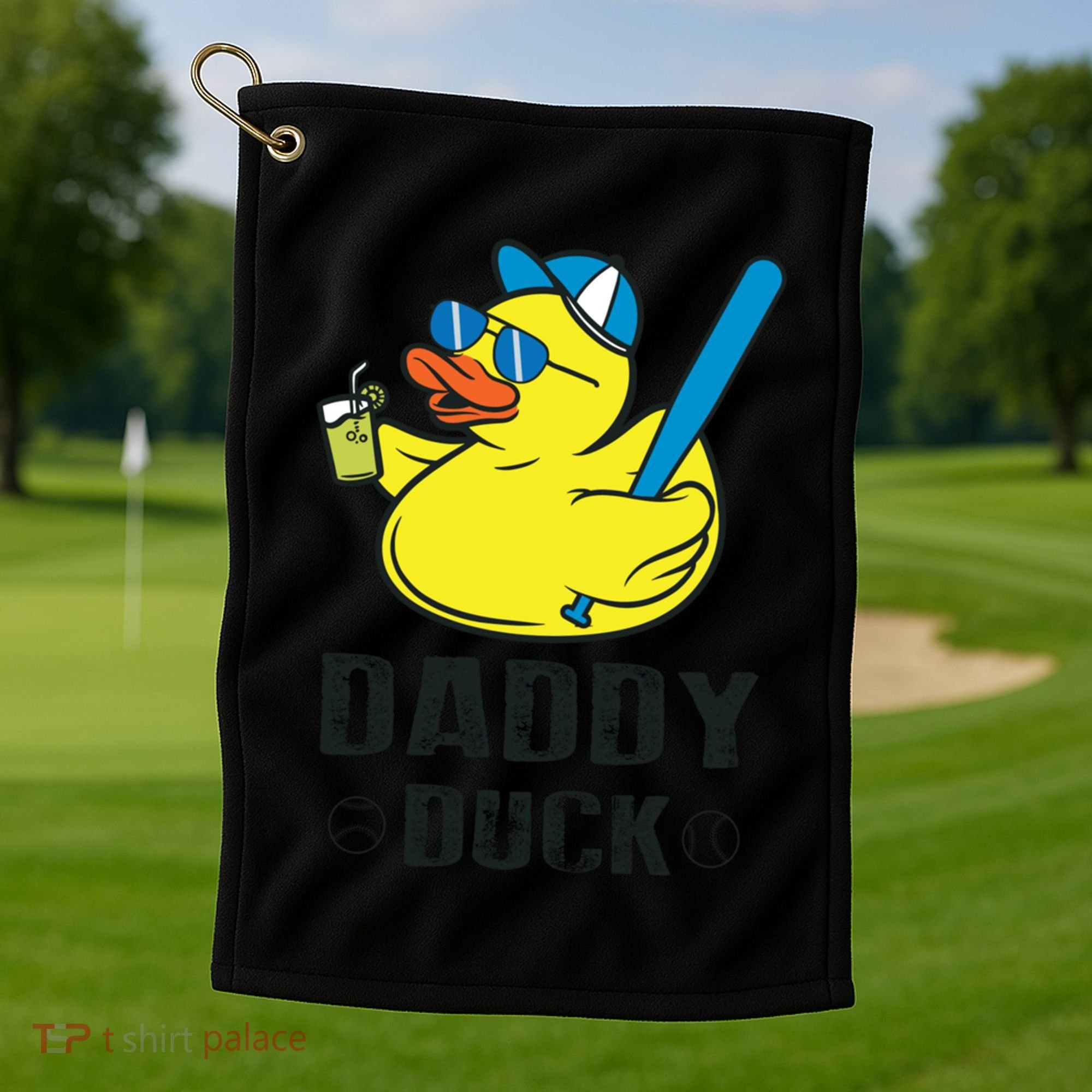 Daddy Duck Baseball Dad Rubber Duck Gift Golf Towel