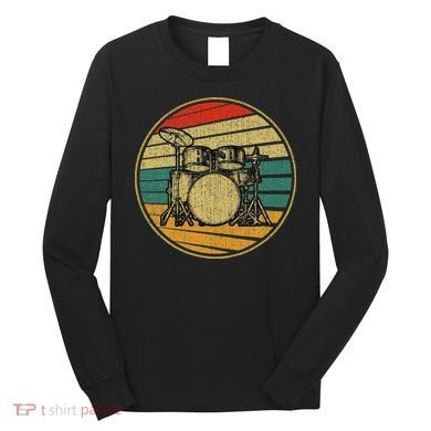 Drums Drummer Band Drumset Retro Vintage Drum Set 70s 80s Long Sleeve Shirt