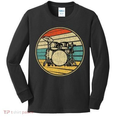 Drums Drummer Band Drumset Retro Vintage Drum Set 70s 80s Kids Long Sleeve Shirt