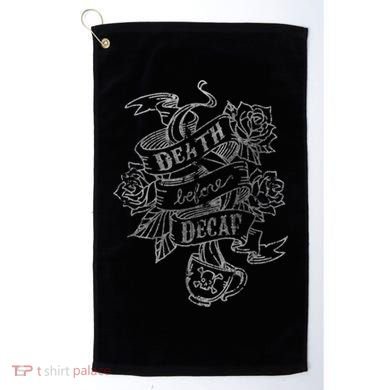 Distressed Death Before Decaf (Coffee) Golf Towel
