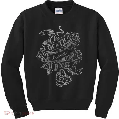 Distressed Death Before Decaf (Coffee) Kids Sweatshirt