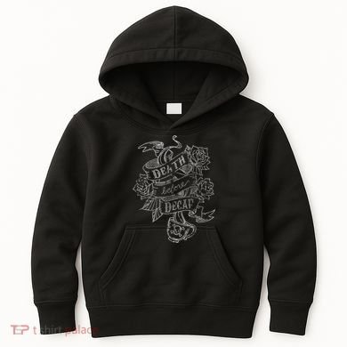 Distressed Death Before Decaf (Coffee) Kids Hoodie