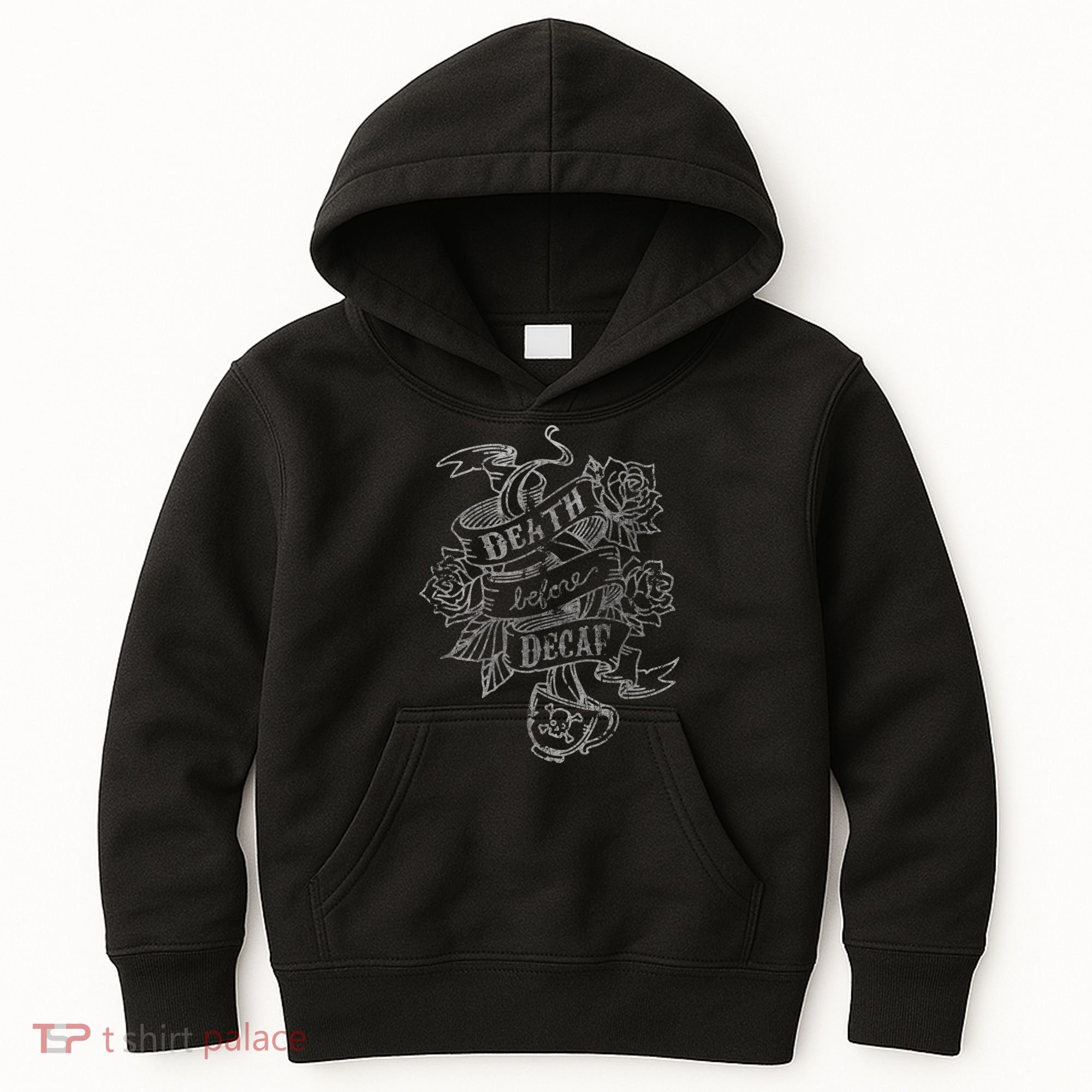 Distressed Death Before Decaf (Coffee) Kids Hoodie